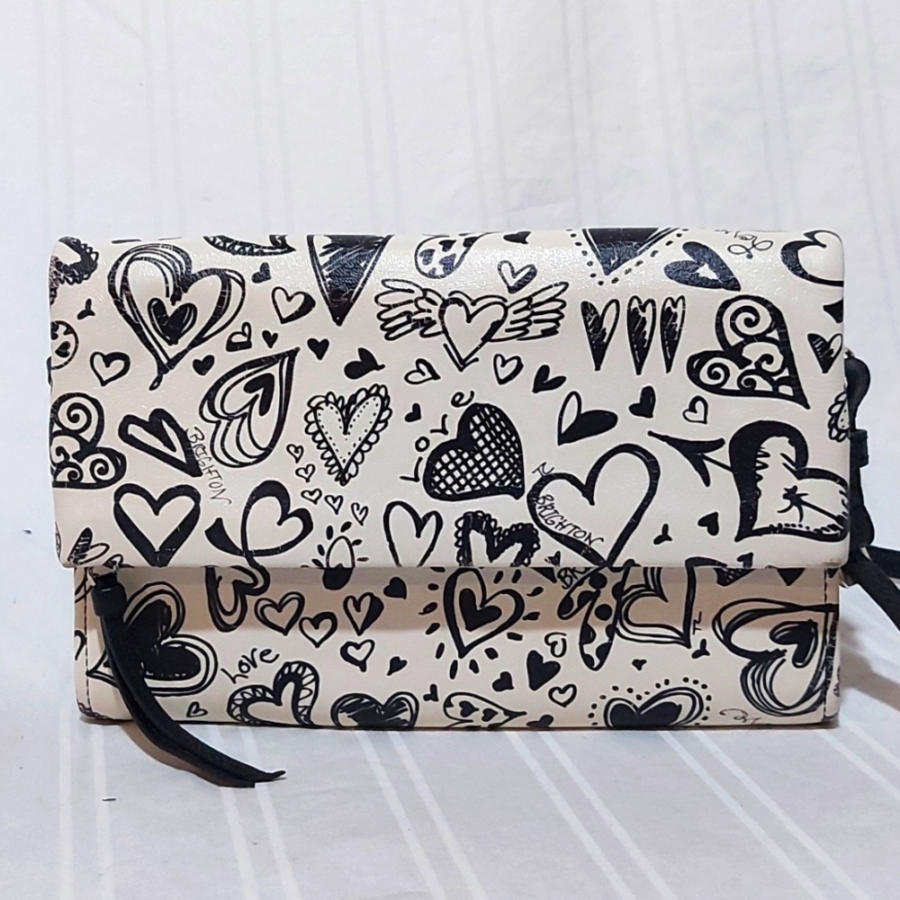 Brighton Black and White Heart Print Crossbody Bag; NWOT; AS IS